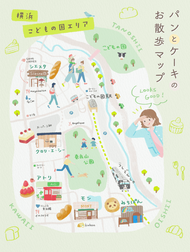 パンとケーキのイラストマップ