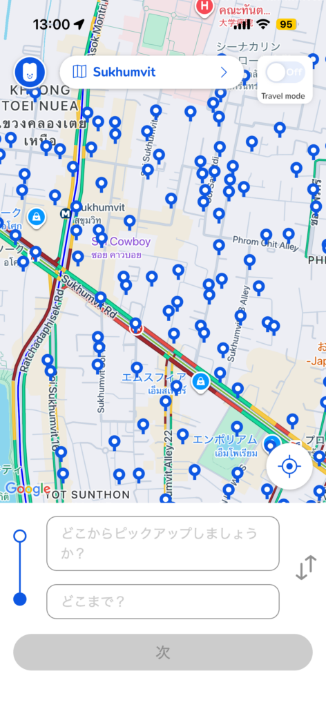 タイ・バンコクのトゥクトゥク移動予約サービス「Muvmi」のマップ